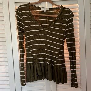 Anthropologie Green Waffle Long Sleeve